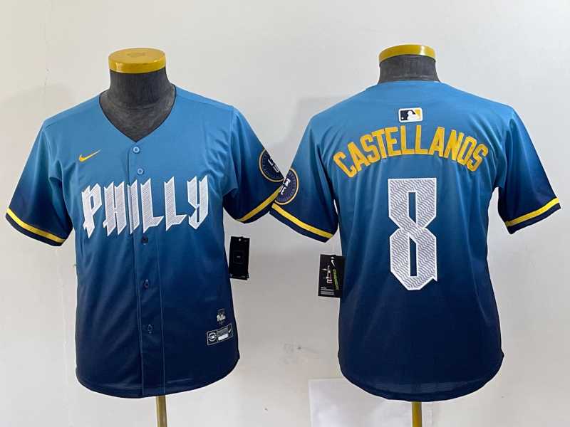 Youth Philadelphia Phillies #8 Nick Castellanos Blue 2024 City Connect Limited Stitched Jersey->mlb youth jerseys->MLB Jersey